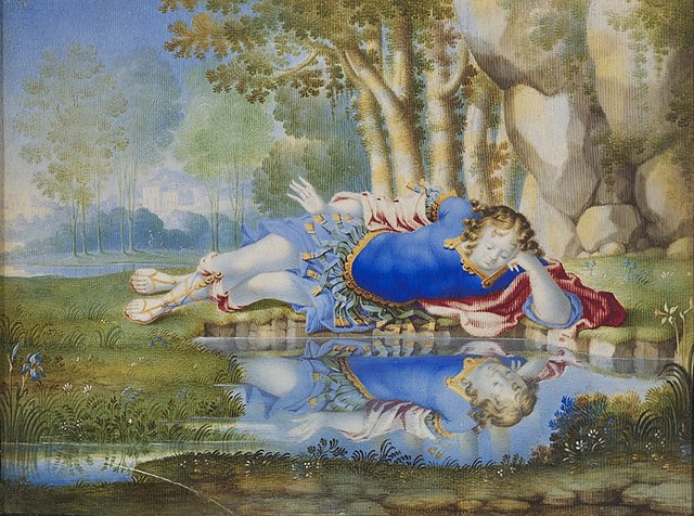 Peinture de Narcisse admirant son reflet dans l'eau