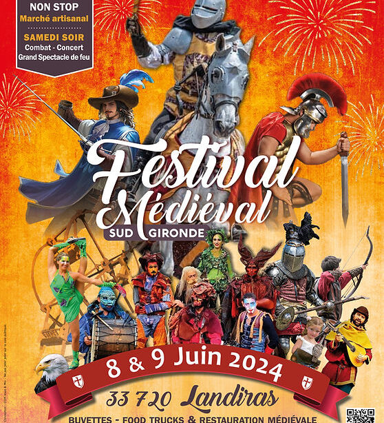 Affiche du Festival Medieval Sud Gironde 2024 Chevaliers et troubadours